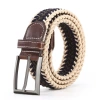Men's and women's universal elastic woven pin buckle belt, fashionable and versatile, fishbone pattern non-perforated polyester elastic belt wholesale details Picture